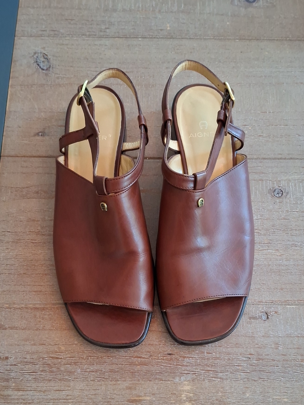 Etienne Aigner Classic Cognac Brown Leather Slingback Mules/Slides (EU 38/US7.5)